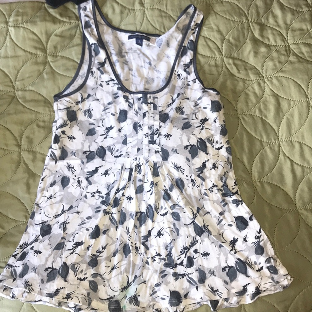 Blue and white shirt with leave pattern